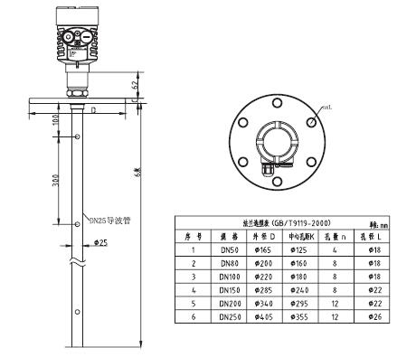 同軸導(dǎo)波雷達物位計外型尺寸圖